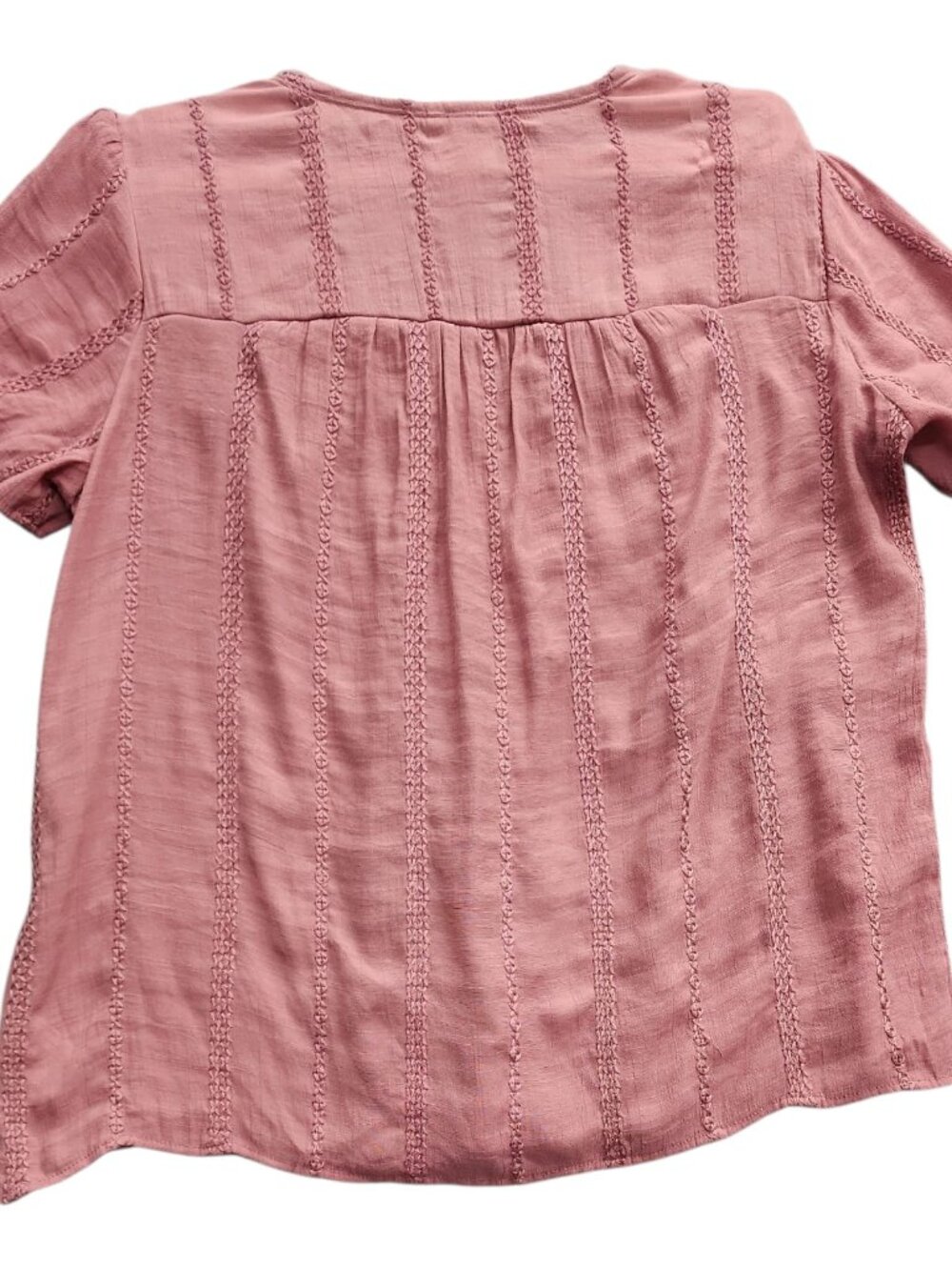 Cottagecore Knox Rose Mauve Embroidered Babydoll Blouse Short Sleeve Size M - Picture 3 of 11
